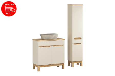 Set mobilier 80cm cu blat, lavoar pe blat Anna și dulap înalt Bali Cashmere COMAD SET-BAC B NAT WOTAN 80CM UN ANNA HC [2]