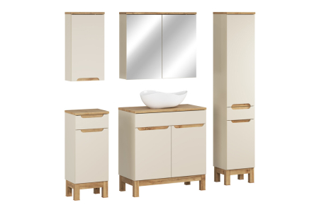 Promotii - Set Mobilier Baie Bali Cashmere 80 cm, cu Blat și Lavoar pe Blat Cloud, Cașmir Mat - COMAD