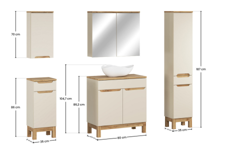 Set Mobilier Baie Bali Cashmere 80 cm, cu Blat și Lavoar pe Blat Cloud, Cașmir Mat - COMAD [3]