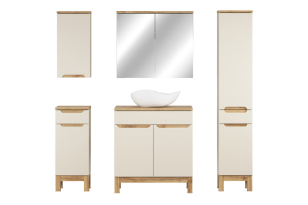 Set Mobilier Baie Bali Cashmere 80 cm, cu Blat și Lavoar pe Blat Cloud, Cașmir Mat - COMAD [1]