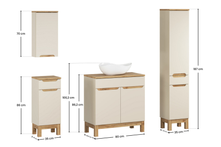 Set Mobilier Baie Bali Cashmere 80 cm, cu blat, lavoar Cloud și Coloană Înaltă, Cașmir Mat - COMAD [3]
