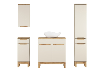 Set Mobilier Baie Bali Cashmere 80 cm, cu blat, lavoar Cloud și Coloană Înaltă, Cașmir Mat - COMAD [1]