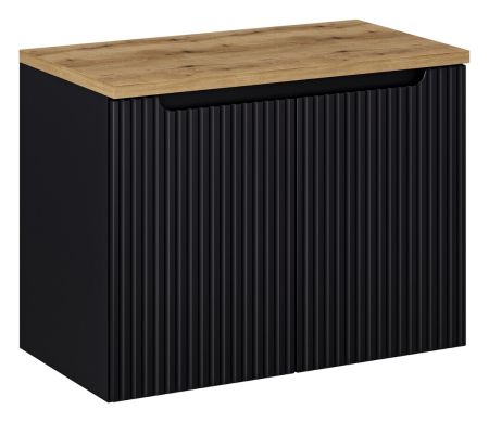 Promotii - Set Mobilier Baie Nova Black 80 cm, cu Blat, Stejar Wotan, Negru Mat - COMAD