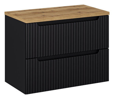 Promotii - Set Mobilier Baie Nova Black 80 cm, cu Blat, Stejar Wotan, Negru Mat - COMAD