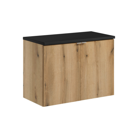 Promotii - Set Mobilier Baie Nova Oak 80 cm, cu blat, Stejar Coast Evoke, Negru Mat - COMAD