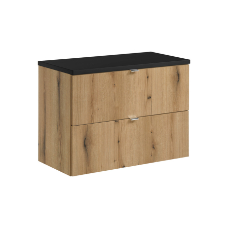 Promotii - Set Mobilier Baie Nova Oak 80 cm, cu blat, Stejar Coast Evoke, Negru Mat - COMAD