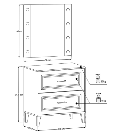 Set mobilier 80cm cu blat și dulap cu oglindă Dorothy Ristretto SET-DOR B 80CM MC COMAD [2]