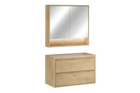 Produse - Set Mobilier Baie Viola Cremona 80 cm, cu Blat și Dulap cu Oglindă, Stejar Cremona - COMAD