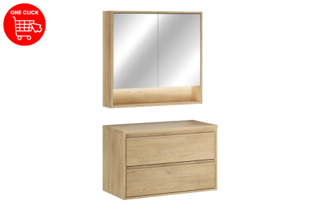 Set Mobilier Baie Viola Cremona 80 cm, cu Blat și Dulap cu Oglindă, Stejar Cremona - COMAD [1]
