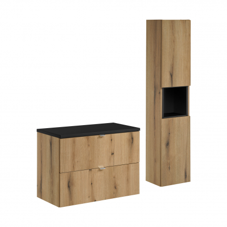 Produse - Set mobilier baie 80cm cu blat și dulap înalt Nova Oak