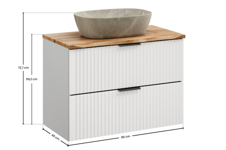 Set Mobilier Baie Adel White 80 cm, cu Blat și Lavoar pe Blat, Alb Mat - COMAD [2]