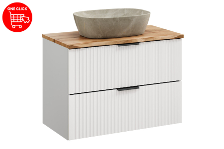 Set Mobilier Baie Adel White 80 cm, cu Blat și Lavoar pe Blat, Alb Mat - COMAD [1]