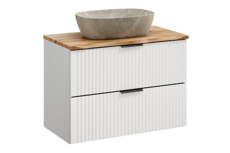 Produse - Set Mobilier Baie Adel White 80 cm, cu Blat și Lavoar pe Blat, Alb Mat - COMAD