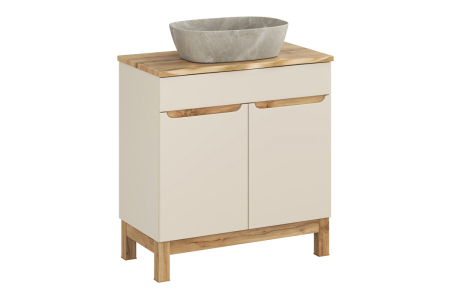 Produse - Set mobilier 80cm cu blat, lavoar pe blat Anna, dulap înalt și dulap cu oglindă Bali Cashmere COMAD SET-BAC B NAT WOTAN 80CM UN ANNA HC MC
