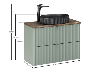 Set Mobilier Line Reed Green 80 cm, cu Blat și Lavoar pe Blat Beyond, Verde Trestie - COMAD [2]