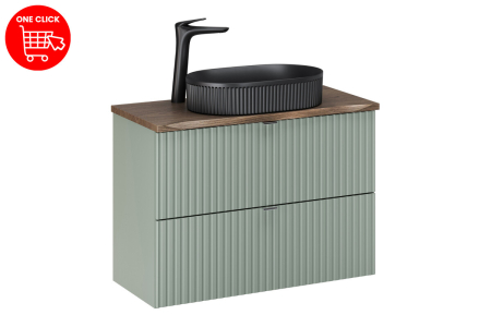 Set Mobilier Line Reed Green 80 cm, cu Blat și Lavoar pe Blat Beyond, Verde Trestie - COMAD [1]