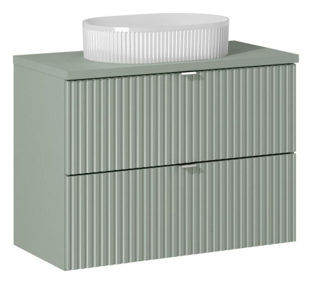 Seturi mobilier baie - Set Mobilier Baie Line Reed Green 80 cm, cu Blat și Lavoar pe Blat, Mânere Argintii, Verde Trestie - COMAD