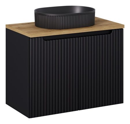 Promotii - Set Mobilier Baie Nova Black 80 cm, cu Blat și Lavoar pe Blat Beyond, Stejar Wotan, Negru Mat - COMAD