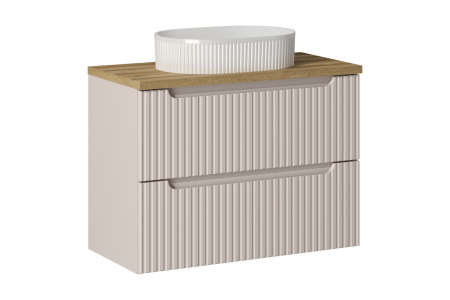 Promotii - Set Mobilier Nova Cashmere 80 cm, cu Blat și Lavoar pe Blat Beyond, Stejar Coast Evoke și Cașmir Mat - COMAD