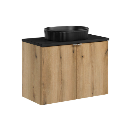 Promotii - Set Mobilier Baie Nova Oak 80 cm, cu blat și lavoar pe blat Beyond, Stejar Coast Evoke, Negru Mat - COMAD