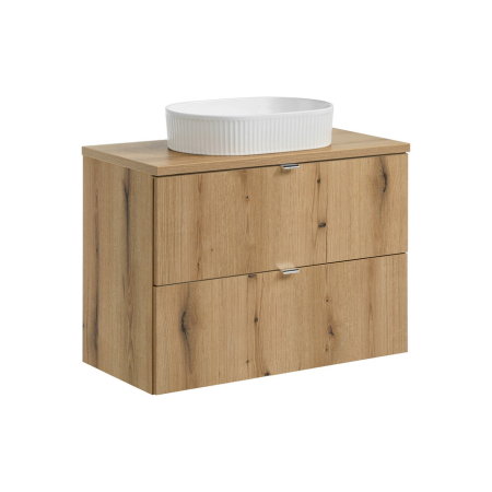 Promotii - Set Mobilier Baie Nova Oak 80 cm, cu blat și lavoar pe blat Beyond, Stejar Coast Evoke - COMAD