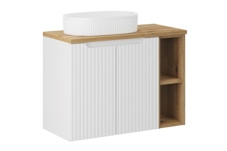 Promotii - Set Mobilier Baie Nova White 80 cm, cu blat și lavoar pe blat, Alb Mat - COMAD