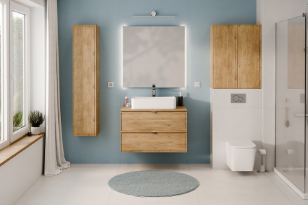 Set Mobilier Baie Terra Cremona 80 cm, cu Blat și Coloană Înaltă, Stejar Cremona - COMAD [3]