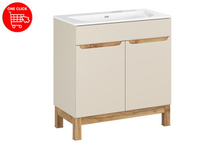 Set Mobilier Baie Bali Cashmere 80 cm, cu Lavoar și Dulap, Cașmir Mat - COMAD [2]