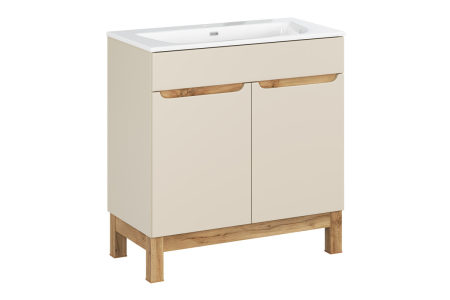 Promotii - Set Mobilier Baie Bali Cashmere 80 cm, cu Lavoar și Dulap, Cașmir Mat - COMAD