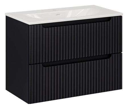 Promotii - Set Mobilier Nova Black 80 cm, cu Lavoar și Dulap, Negru Mat - COMAD