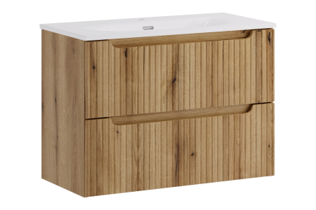 Promotii - Set Mobilier Nova Coast Evoke 80 cm, cu Lavoar SKY și Dulap, Stejar - COMAD