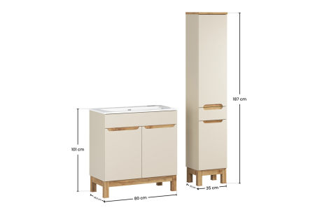 Set Mobilier Baie Bali Cashmere 80 cm, cu Lavoar și Dulap Înalt, Cașmir Mat - COMAD [3]