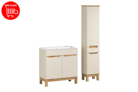 Set Mobilier Baie Bali Cashmere 80 cm, cu Lavoar și Dulap Înalt, Cașmir Mat - COMAD [2]