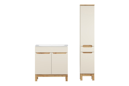 Set Mobilier Baie Bali Cashmere 80 cm, cu Lavoar și Dulap Înalt, Cașmir Mat - COMAD [1]