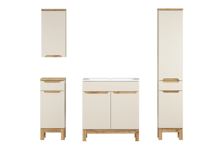 Set Mobilier Baie Bali Cashmere 80 cm, cu Lavoar și Dulap Înalt, Cașmir Mat - COMAD [1]