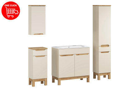 Set Mobilier Baie Bali Cashmere 80 cm, cu Lavoar și Dulap Înalt, Cașmir Mat - COMAD [2]