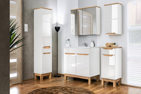 Promotii - Set mobilier 80cm cu lavoar, dulap înalt și dulap cu oglindă Bali White COMAD SET-BW LAVA 80CM 1