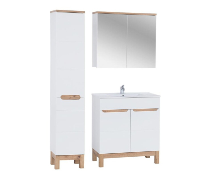 Produse - Set Mobilier Bali White 80 cm, cu Lavoar, Dulap Înalt și Dulap cu Oglindă, Alb - COMAD