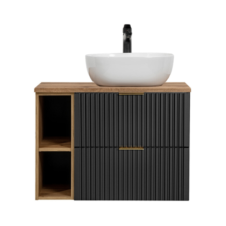 Promotii - Set Mobilier Baie Adel Black 80 cm, cu Lavoar pe Blat, Negru Mat - COMAD