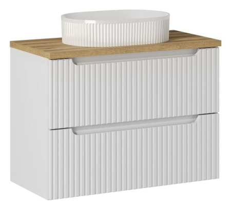 Promotii - Set Mobilier Baie Nova White 80 cm, cu Lavoar pe Blat, Alb - COMAD