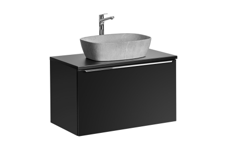 Mobilier Baie - Set Mobilier Baie SANTA FE BLACK 80 cm, cu Lavoar pe Blat, Negru - COMAD