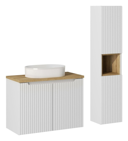 Set mobilier 80cm cu lavoar pe blat și dulap înalt Nova White COMAD SET-NOW B OAK 80CM D UN BEYOND 5 WH HC [0]