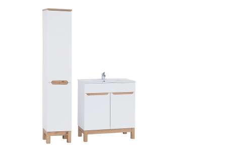 Produse - Set Mobilier Bali White 80 cm, cu Lavoar și Dulap Înalt, Alb - COMAD
