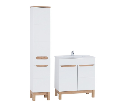 Promotii - Set Mobilier Bali White 80 cm, cu Lavoar și Dulap Înalt, Alb - COMAD