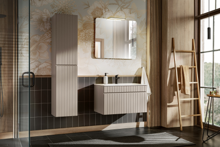 Seturi mobilier baie - Set mobilier baie 80cm cu lavoar SKY, dulap înalt și oglindă Iconic Cashmere