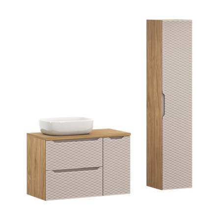 Mobilier Baie - Set mobilier 90 cm cu blat, lavoar pe blat Smile și dulap înalt Ocean Beige COMAD SET-OCBB90CMSUNSMILE50HC1DC1D