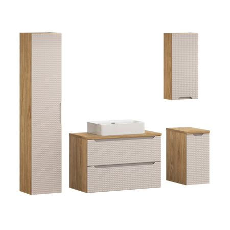 Promotii - Set mobilier 90 cm cu blat, lavoar pe blat Trust și dulap înalt Luxor Beige COMAD SET-LXB B 90CM S UN TRUST WH HC1D