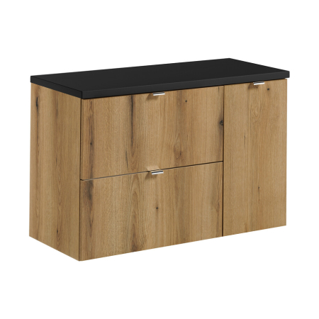 Promotii - Set Mobilier Baie Nova Oak 90 cm, cu blat, Stejar Coast Evoke, Negru Mat - COMAD