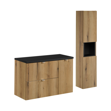 Promotii - Set mobilier 90 cm cu blat și dulap înalt Nova Oak COMAD SET-NOA B BLACK 90CM S HC
