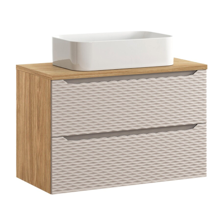 Mobilier Baie - Set Mobilier Ocean Beige 90 cm, cu Blat și Lavoar pe Blat Kati, Bej, Stejar Uleiat - COMAD